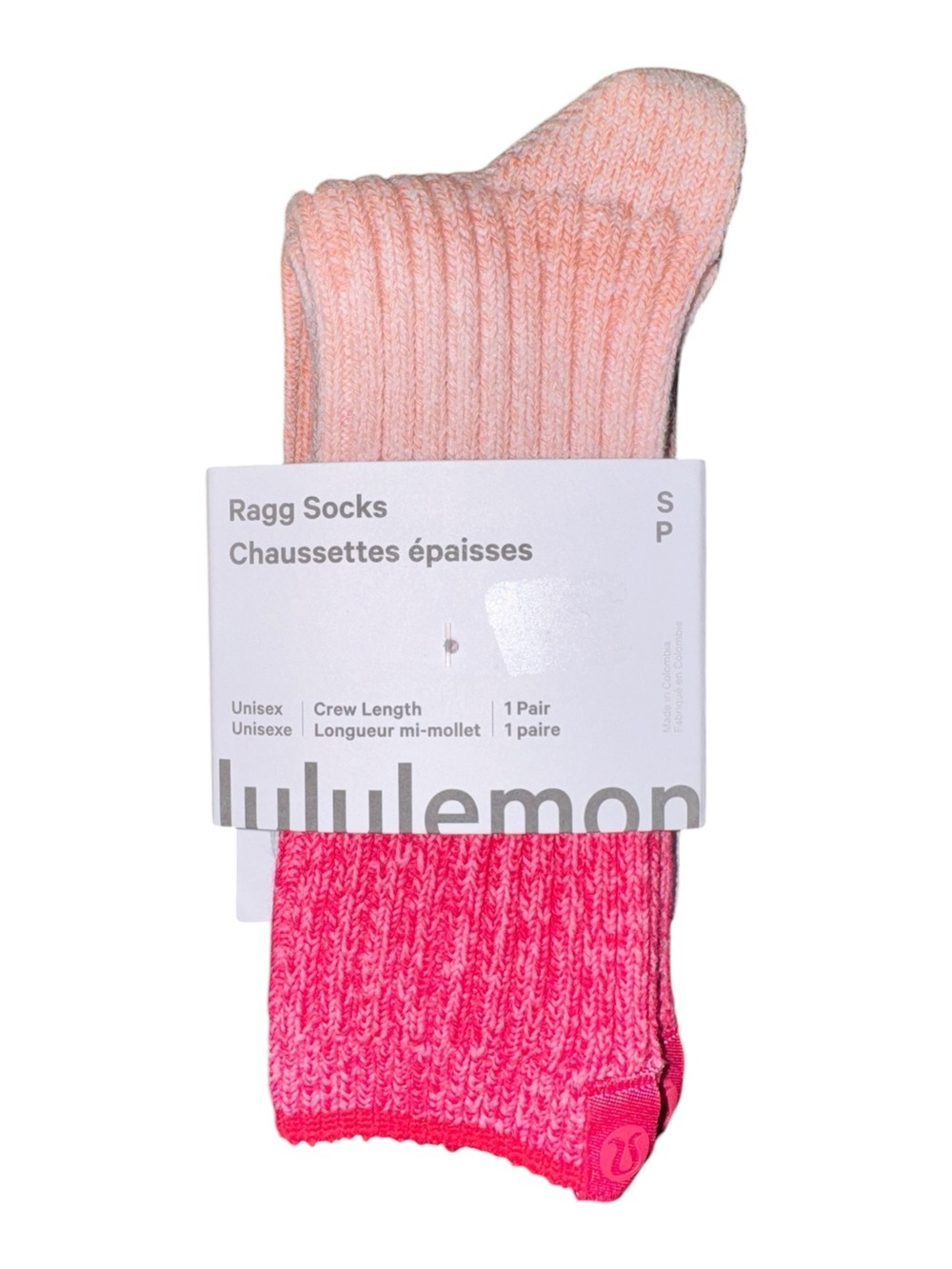 Lululemon Unisex Crew Length Ragg Socks Candy Cloud Pink Pearl S M NWT Sold Out - Picture 5 of 7